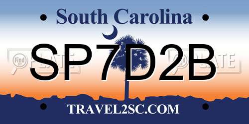 SP7D2B South Carolina License Plate