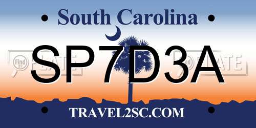 SP7D3A South Carolina License Plate