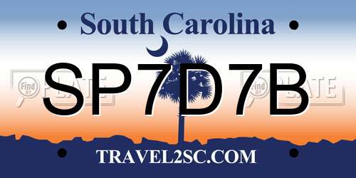 SP7D7B South Carolina License Plate