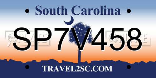 SP7V458 South Carolina License Plate