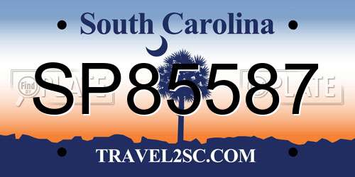 SP85587 South Carolina License Plate