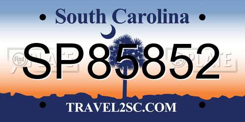SP85852 South Carolina License Plate
