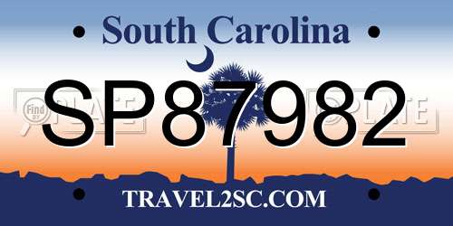 SP87982 South Carolina License Plate