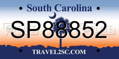 SP88852 South Carolina License Plate