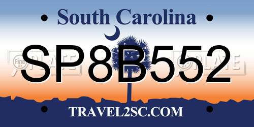 SP8B552 South Carolina License Plate