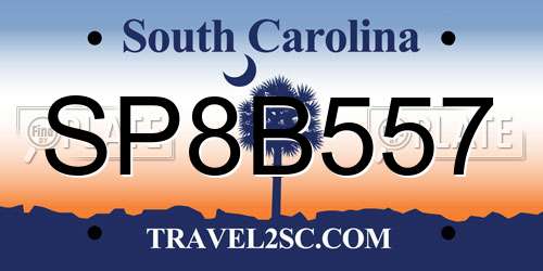SP8B557 South Carolina License Plate