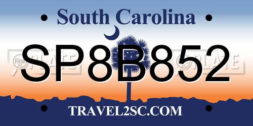 SP8B852 South Carolina License Plate