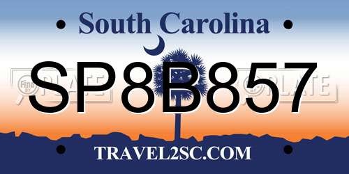SP8B857 South Carolina License Plate