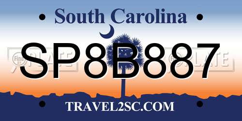 SP8B887 South Carolina License Plate