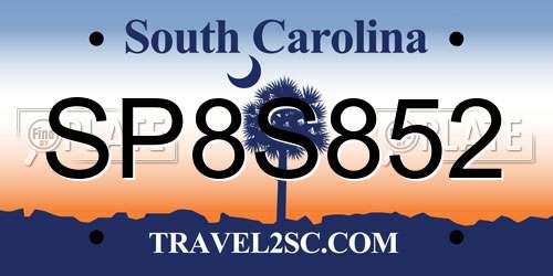 SP8S852 South Carolina License Plate