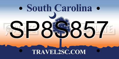 SP8S857 South Carolina License Plate