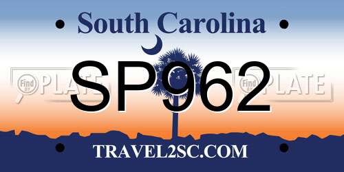 SP962 South Carolina License Plate