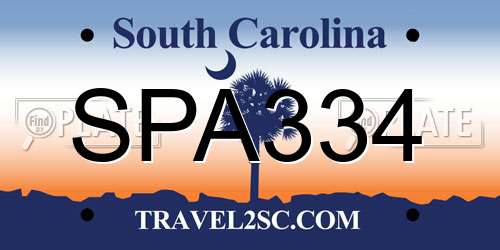SPA334 South Carolina License Plate