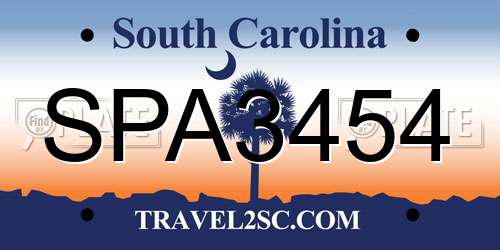 SPA3454 South Carolina License Plate