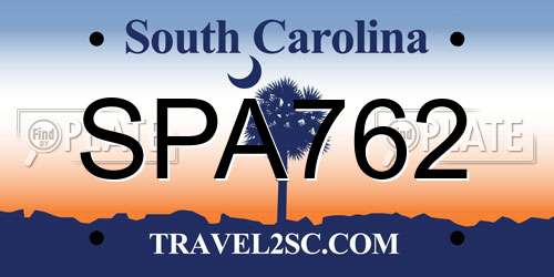 SPA762 South Carolina License Plate