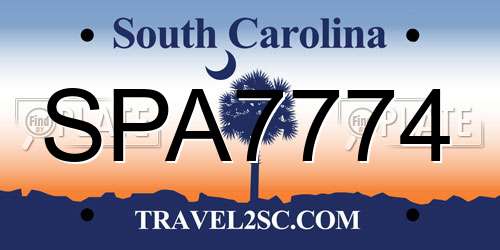 SPA7774 South Carolina License Plate