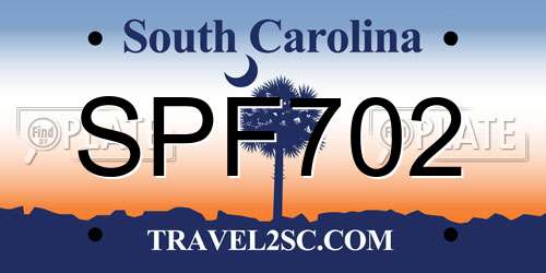 SPF702 South Carolina License Plate