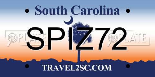 SPIZ72 South Carolina License Plate