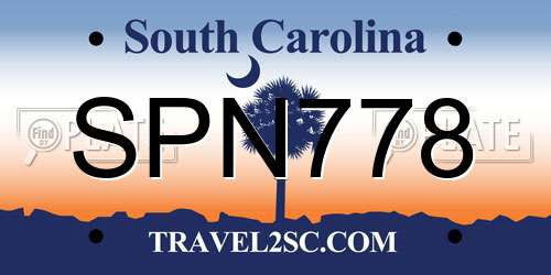SPN778 South Carolina License Plate