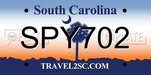 SPY702 South Carolina License Plate