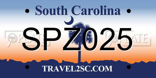 SPZ025 South Carolina License Plate