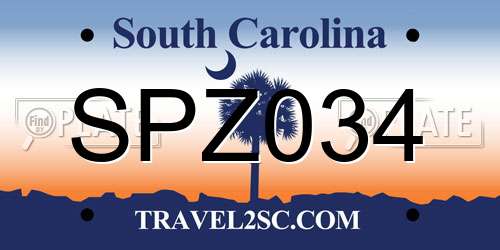 SPZ034 South Carolina License Plate