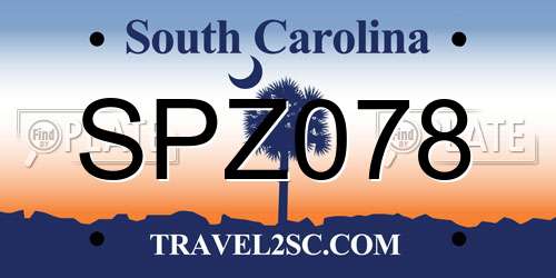 SPZ078 South Carolina License Plate