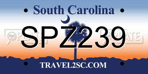 SPZ239 South Carolina License Plate