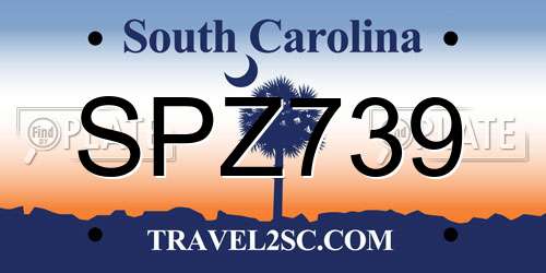 SPZ739 South Carolina License Plate