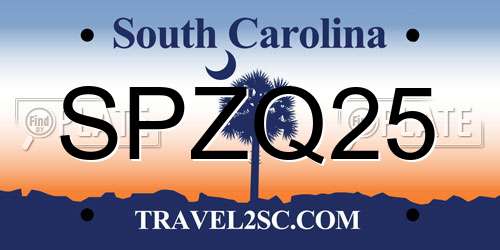 SPZQ25 South Carolina License Plate
