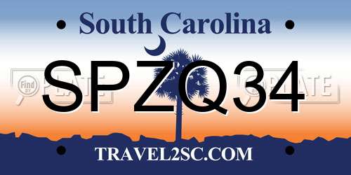 SPZQ34 South Carolina License Plate