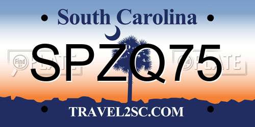 SPZQ75 South Carolina License Plate