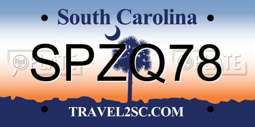 SPZQ78 South Carolina License Plate