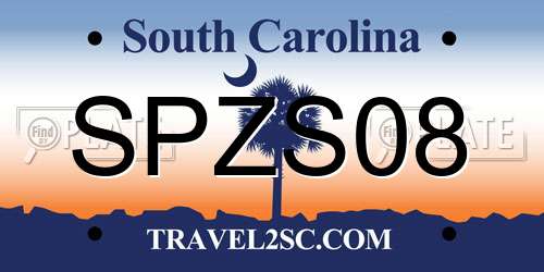 SPZS08 South Carolina License Plate