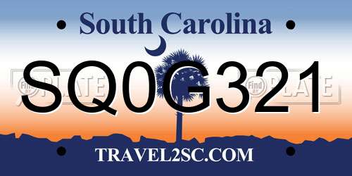 SQ0G321 South Carolina License Plate