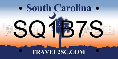 SQ1B7S South Carolina License Plate