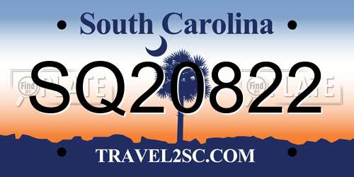 SQ20822 South Carolina License Plate