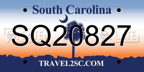 SQ20827 South Carolina License Plate