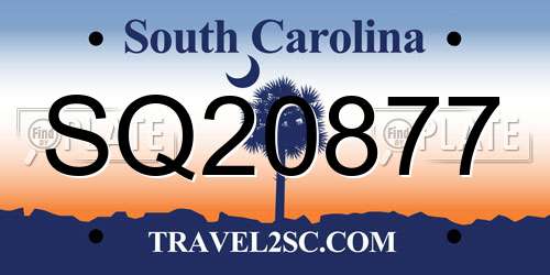 SQ20877 South Carolina License Plate