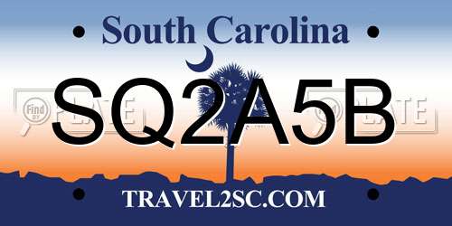 SQ2A5B South Carolina License Plate