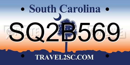 SQ2B569 South Carolina License Plate