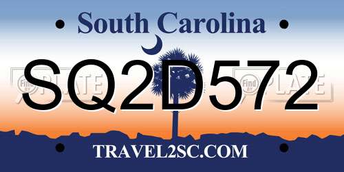 SQ2D572 South Carolina License Plate