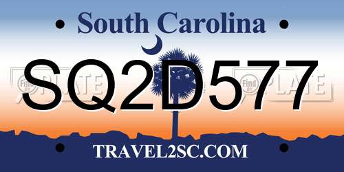 SQ2D577 South Carolina License Plate
