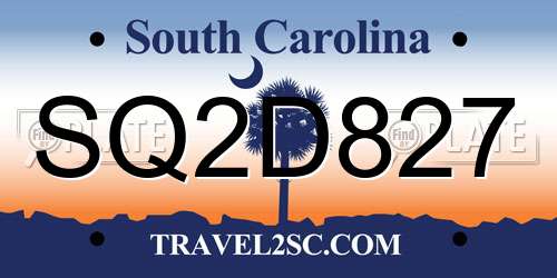 SQ2D827 South Carolina License Plate