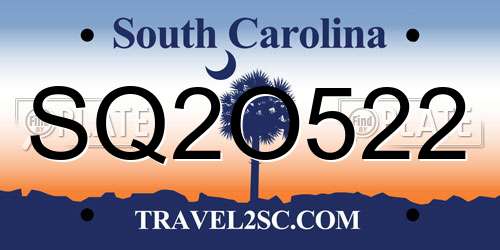 SQ2O522 South Carolina License Plate