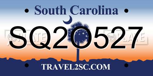 SQ2O527 South Carolina License Plate