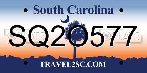 SQ2O577 South Carolina License Plate