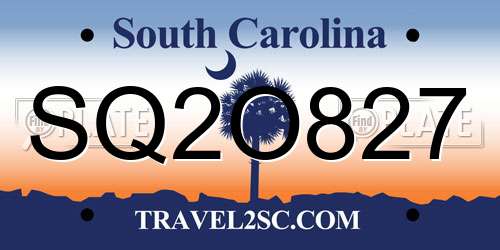SQ2O827 South Carolina License Plate