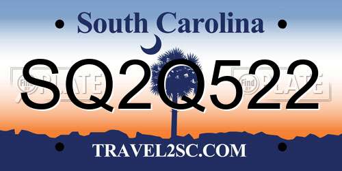 SQ2Q522 South Carolina License Plate
