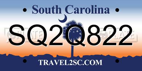 SQ2Q822 South Carolina License Plate
